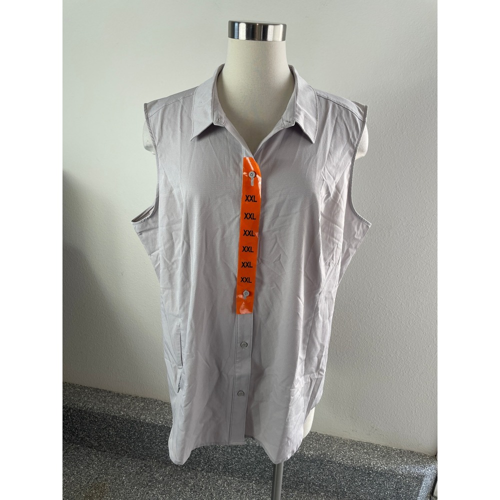 NEW Eddie Bauer Womens Plus XXL Sleeveless Tech Shirt Lavender Button Up Top